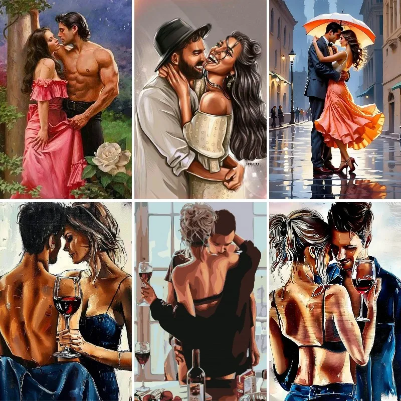 Couple Lovers with Wine Wall Art Full Diamond Mosaic Painting Kits 5d Diy Cross Stitch Home Decor Pintura Diamante