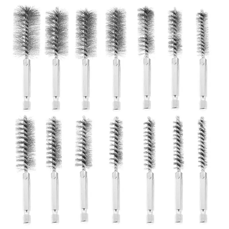 

14pcs Steel Bore Wire Brush Twisted Wire Stainless Steel Cleaning Brush With Handle Hex Shank For Power Drill Impact Driver