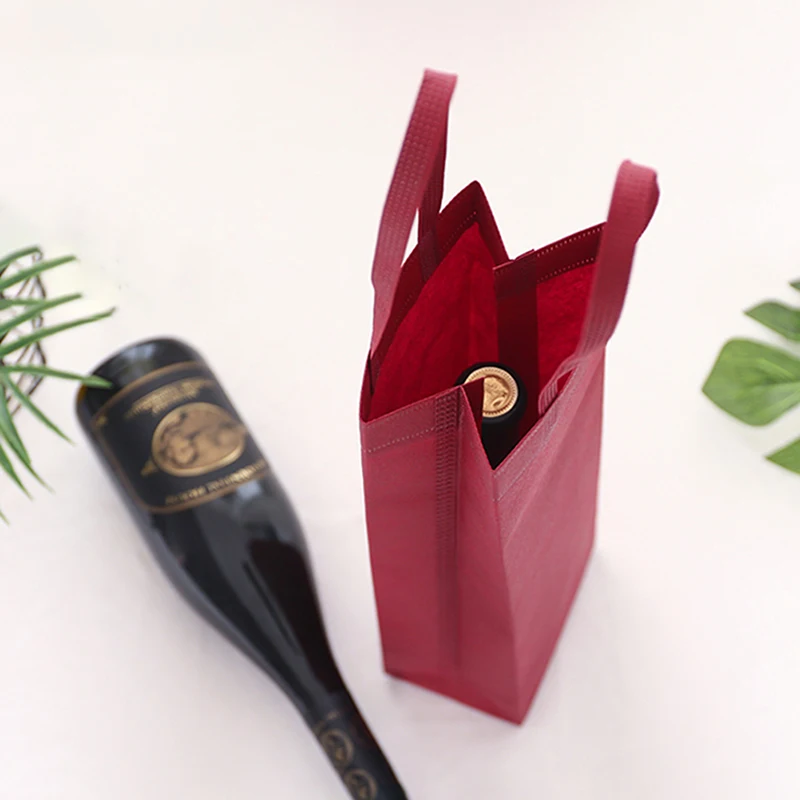 Non-wovens Champagne Beer Waterproof Gift Bag Brand New Color Single Bottle Red Wine Bottle Hand Handle Packaging Pouches