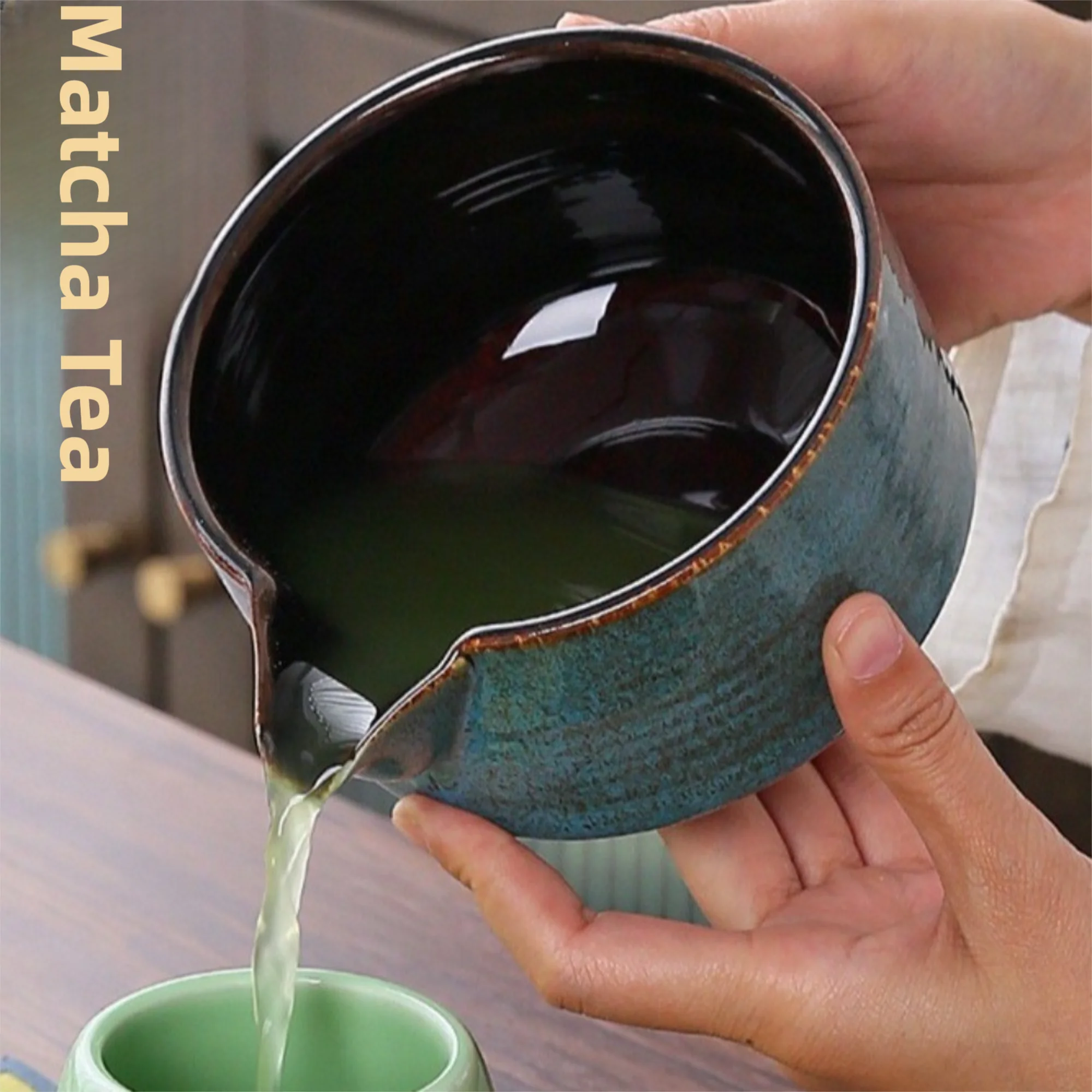 2PCS Ceramic Matcha Bowl Set With Pouring Spout Reusable Tea Whisk Holder Food Grade Handmade Japanese Green Tea Bowl matcha tea set,matcha tea tools,tea set