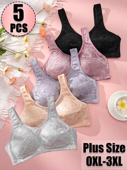 5PCS Plus Size Lightweight Bra Large Size Adjustable Four Seasons Wear Breathable, Comfortable, High Elasticity, No Steel Hoop Underwear, Back BreastsDate Party Gift Anniversary Category: Large Steel Rim Bra, Non Steel Rim Bra