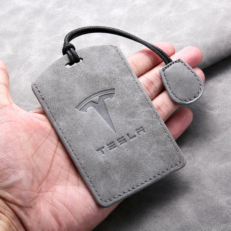Leather Car Key Card Case Cover Protector Holder Shell Tesla Model 3 Model Y Keyless Keychain Accessories