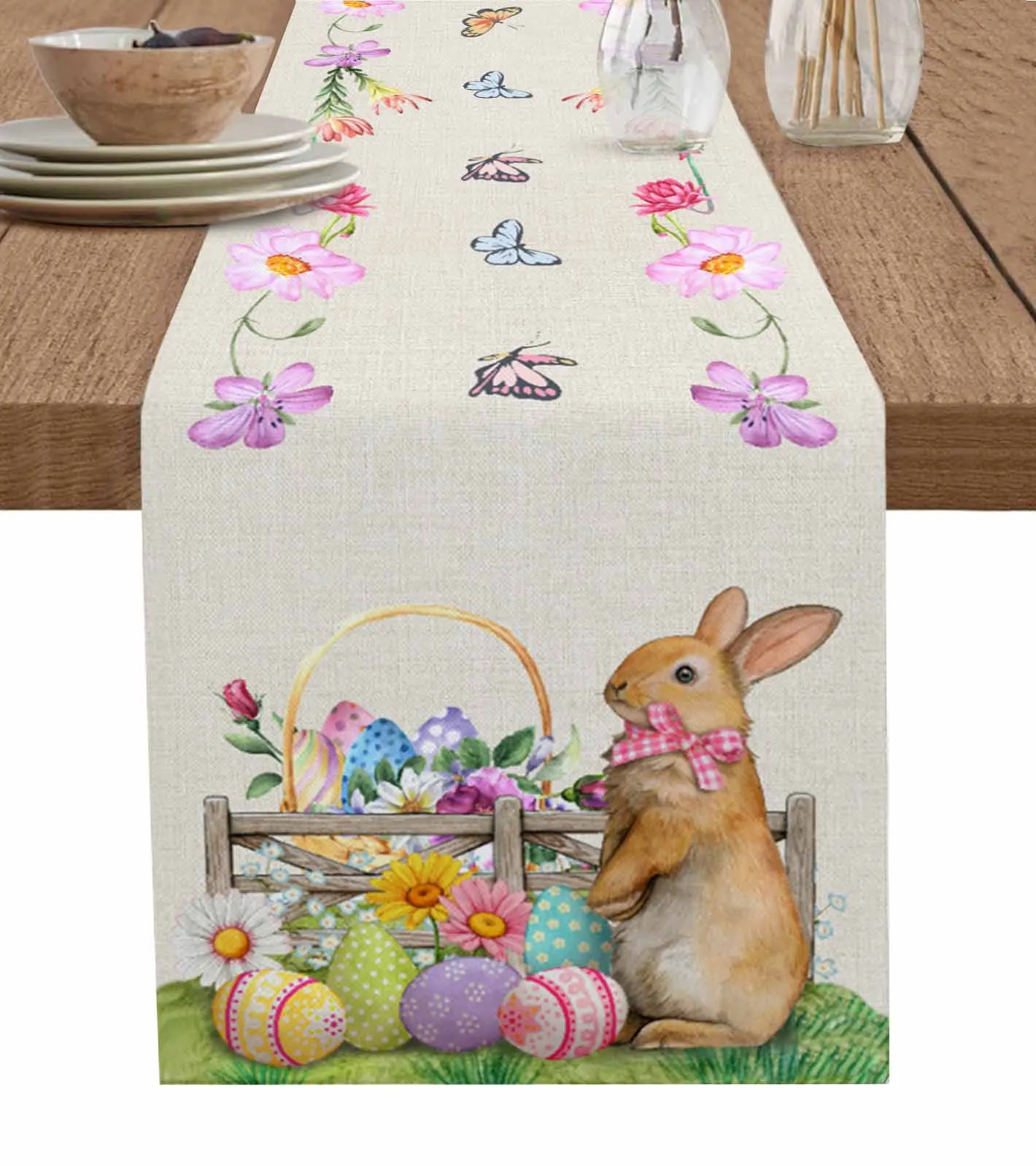 

Easter Spring Flower Easter Egg Rabbit Table Runner For Kitchen Table Cover Home Decor Tablecloth 4/6 Pcs Placemats