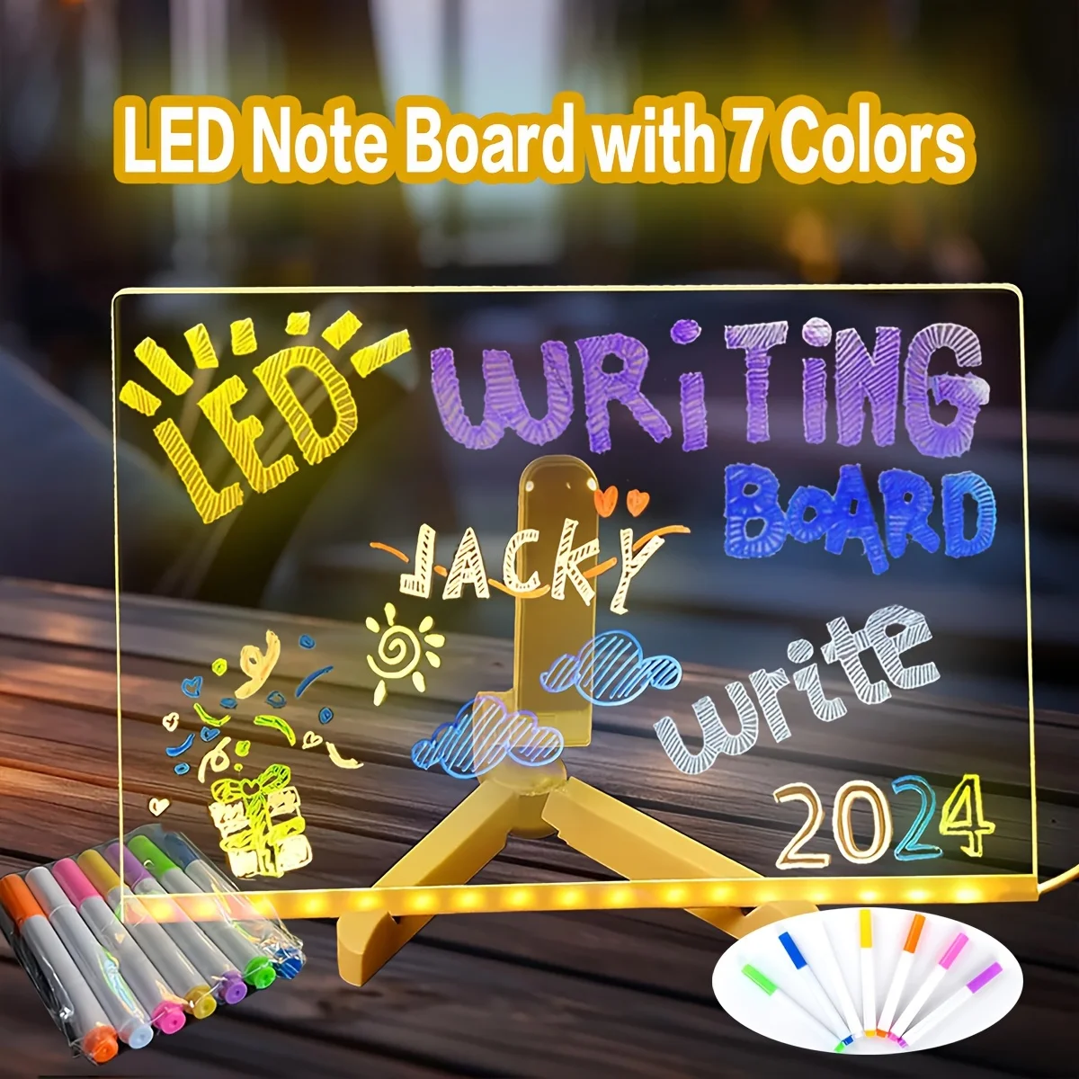 1 Set LED Lamp Acrylic Message Note Board Erasable USB Drawing Board Bedroom Night Light Birthday Gift
