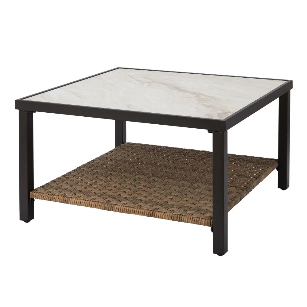 

River Oaks Tile Top Coffee Table With All-Weather Wicker Shelf Whitefreight Free Living Room Furniture Home