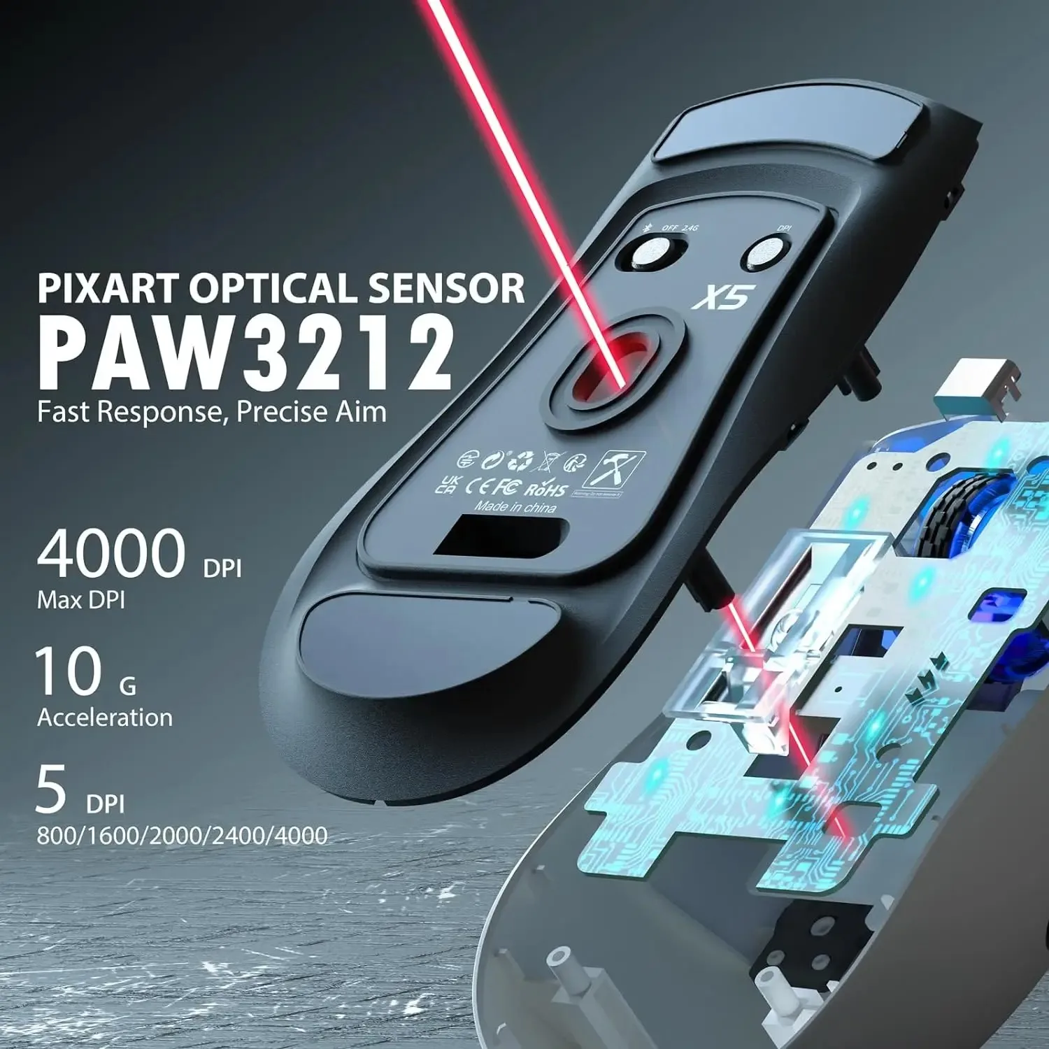 Attack Shark X5 Wireless Mouse Bluetooth Tri-Mode PAW3212 Sensor 4000DPI Optical RGB Mouse for PC Laptop Office Gaming wireless mouse,gaming mouse,optical mouse