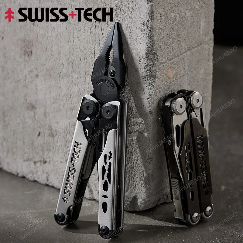 

SWISS TECH 37 In 1 Multitool Pliers Folding Multi Tool Scissors Cutter EDC Outdoor Equipment with Replaceable Saw Blade