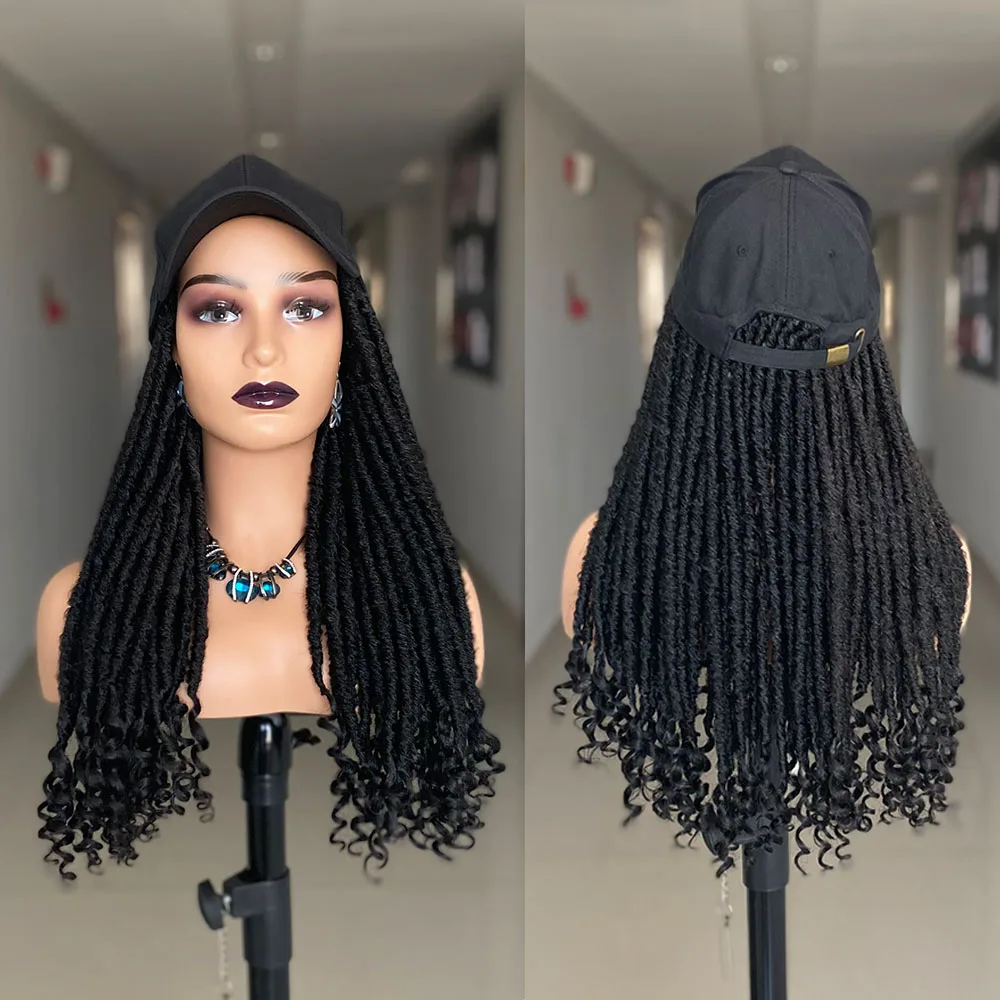New Baseball Cap Dreadlocks Wigs For Women With Goddess Braided Wigs For Women 20 Inch Synthetic Daily Party Wear Black Hat Wig