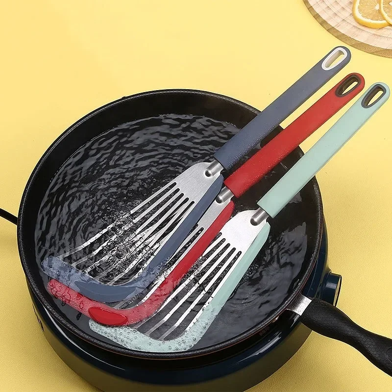 1Pcs Spatula Silicone Stainless Steel Steak Spatulas Barbecue Fried Fish Omelet Tools Heat Resistant Non-stick Kitchen Utensil
