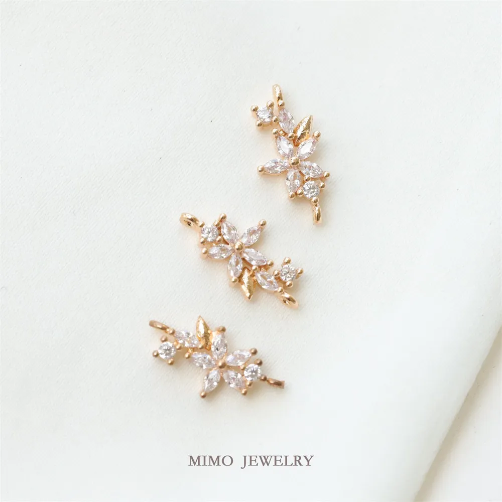 

14K Gold Plated Brass Zircon Leaf Diamond Flower Double Hanging Connection Charm Pendants Jewelry Making Supplies Diy Accessorie