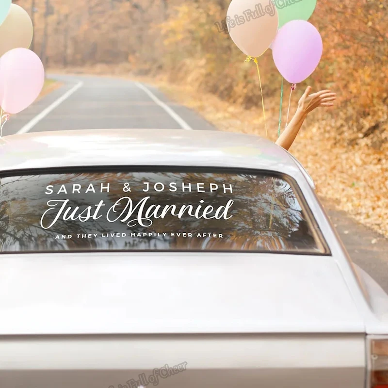 Adesivo Auto Just Married – Vinile Bianco, 19,8x58,4 Cm, Decorazione Per Matrimonio E Auto