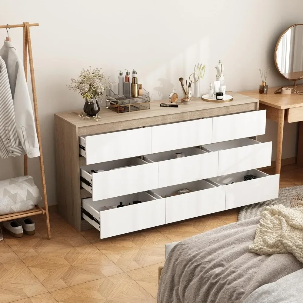9 Drawer Dressers, Modern Large Dresser for Bedroom Organize, Wooden Long Dresser with 9 Handle Free Drawers 6