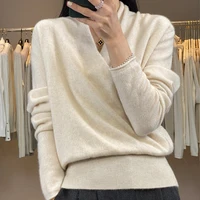 Women's Combined Clothing Autumn And Winter New Item 100% Merino Wool Knitted Sweater Loose Top Sexy Top Cashmere Sweater YC205 - Image 2