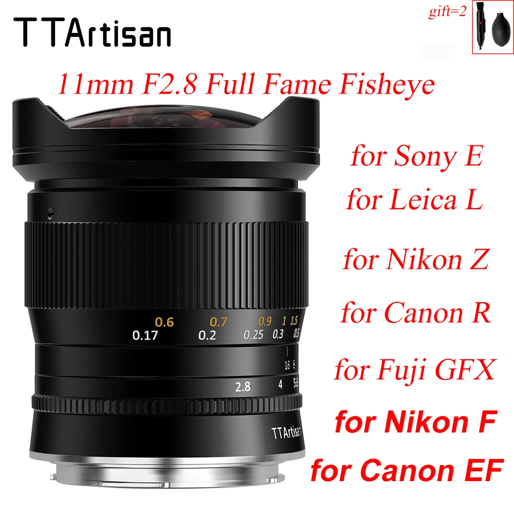 Объектив «рыбий глаз» TTArtisan 11 мм F2.8 для камеры Fuji GFX Sony E Nikon Z F Canon EF R EOS R Leica L Sigma Lumix 760D A6300 Объектив «рыбий глаз» TTArtisan 11 мм F2.8 для камеры Fuji GFX Sony E Nikon Z F Canon EF R EOS R Leica L Sigma Lumix 760D A6300