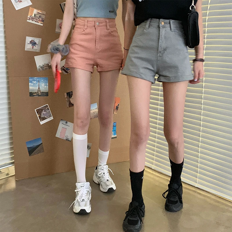 dickies shorts Summer Fashion Women's Pink Denim Shorts High Waist Slim Rolled Female Skinny Hot Pants Trousers Sexy Short Jeans Ladies Korean cotton shorts