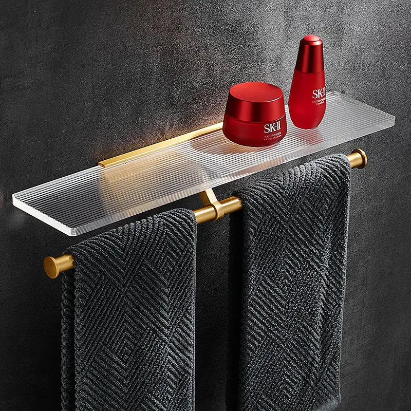 

Bathroom Shelf Shower Storage Rack With Towel Bar Acrylic and Apace Aluminum Cosmetics Wall Shelves Bathroom Accessories