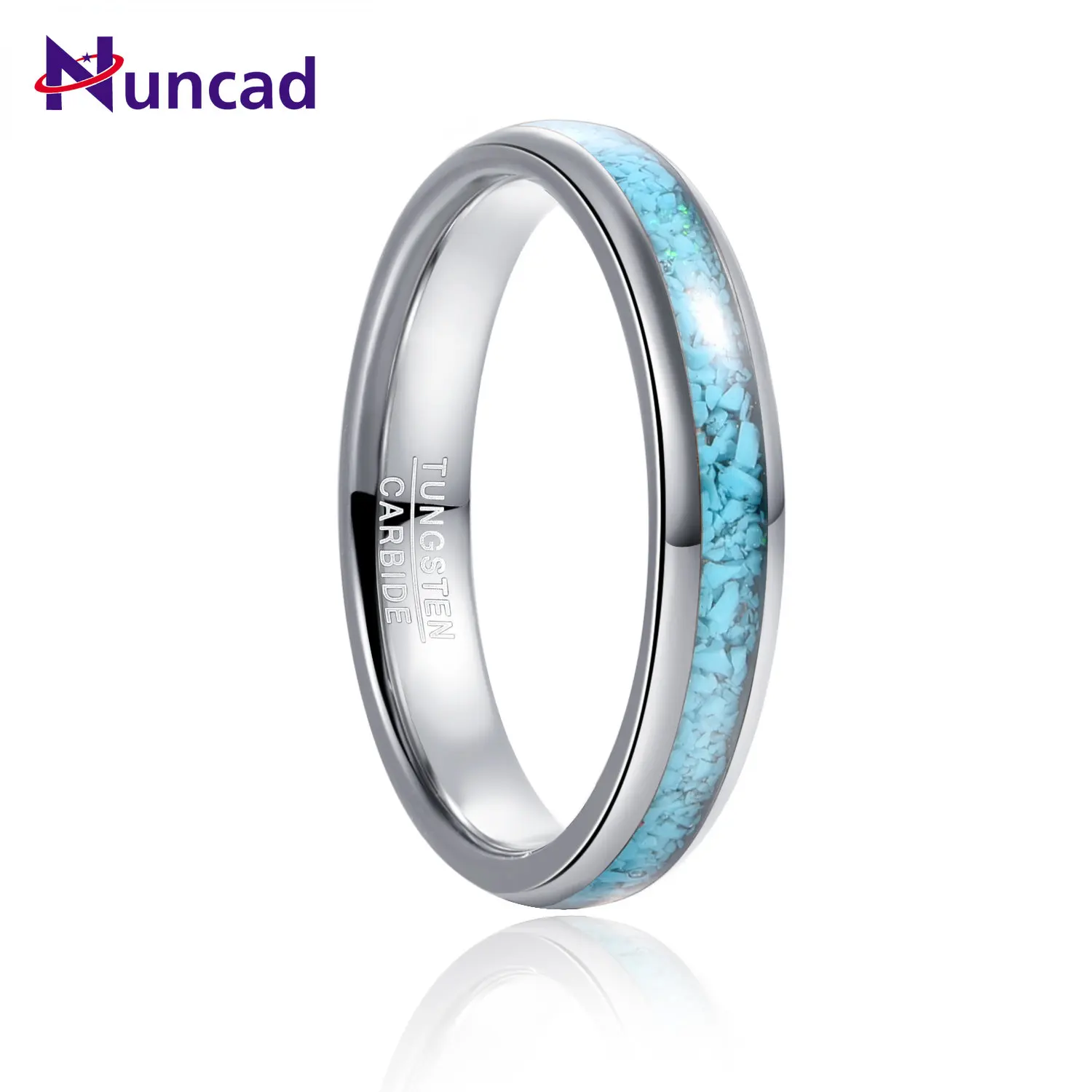 NUNCAD 4mm Tungsten Carbide Ring Steel Color Dome Polished Turquoise