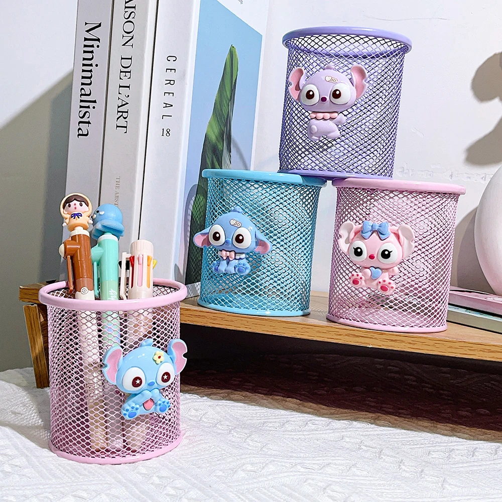 Stitch Iron Mesh Notebook Cup, Stitch Fans' Office and School Cute Desktop Stationery Pen Holder Pencil Box 4