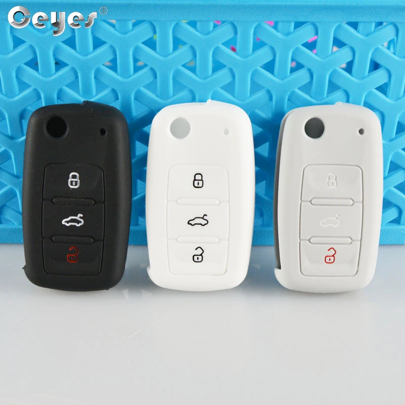 Ceyes Silicone Car Key Cover Case For Volkswagen VW Golf Bora Jetta Polo Passat Skoda Superb Octavia Fabia SEAT Ibiza Leon Shell images - 6