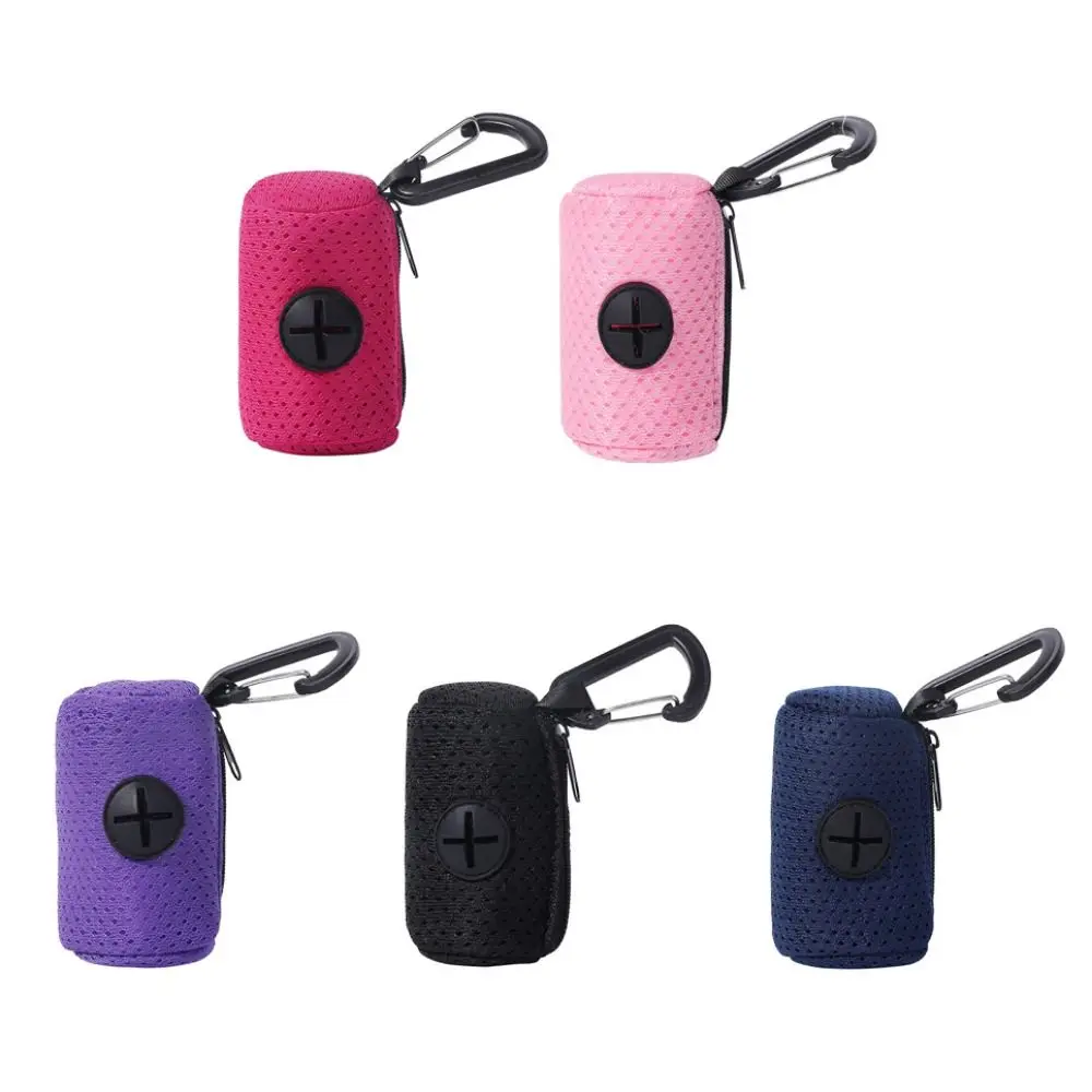 Mesh Dog Poo Bags Dispenser Portable Hanging with Buckle Dogs Waste Bag Holder Colorful Pet Garbages Dispensers for Walking dog poop bag holder