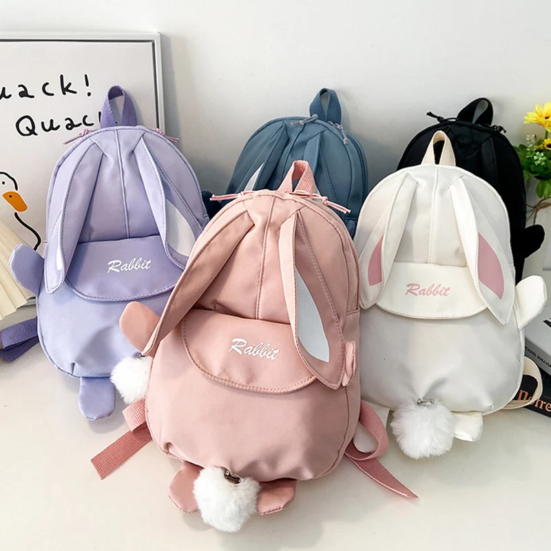 

Cute Bunny Children Backpack Portable Canvas Bags for Girls Boy Kindergarten Backpacks Kids Large Capacity School Travel Bag