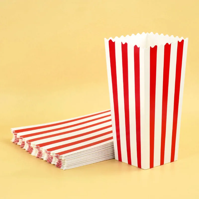 10 Stück Popcorn-Papierboxen, Eimer, rot, weiß, gestreift, Popcorn-Beutel, Snackbehälter, Filmnacht, Geburtstage, Festival, Partyzubehör – Detail 8