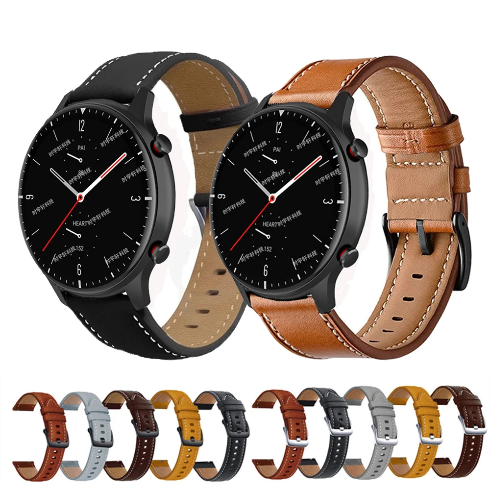 

Watch Strap For Amazfit GTR 2 2E 47mm Leather 22mm Business Replace Band For Amazfit Pace/Stratos 2 2S 3/Realme Watch 2 Bracelet