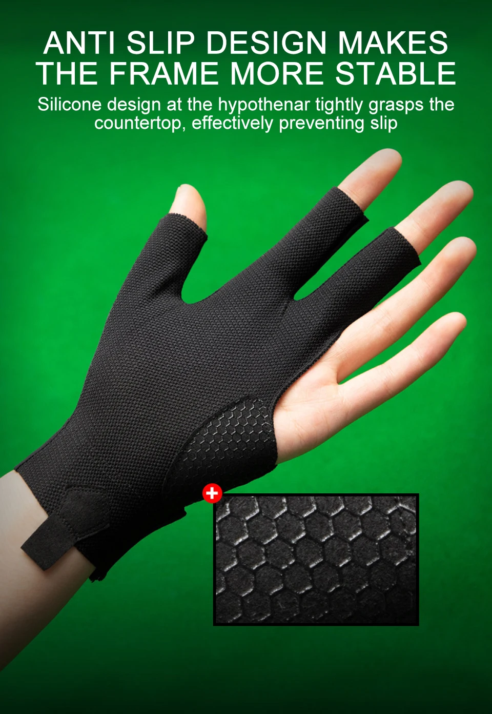 Description Picture 6 of itemKoKossi Billiards Gloves Three Finger Lightweight Breathable Exposed Finger Anti slip Snooker Anti slip 1Pcs Table Tennis Gloves