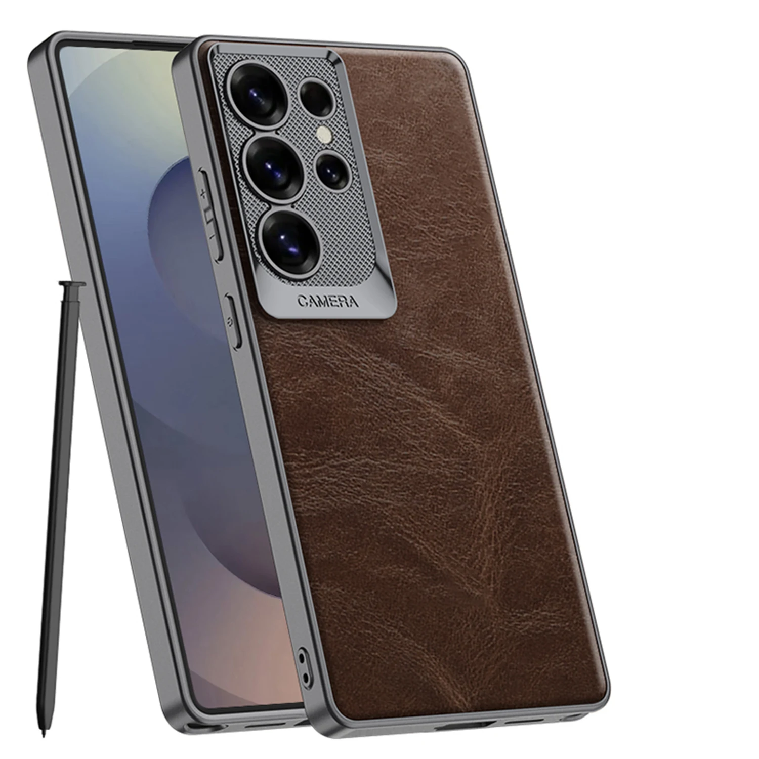 Luxury Oil Wax Leather Plating Camera Protective Slim Hard Cover Case