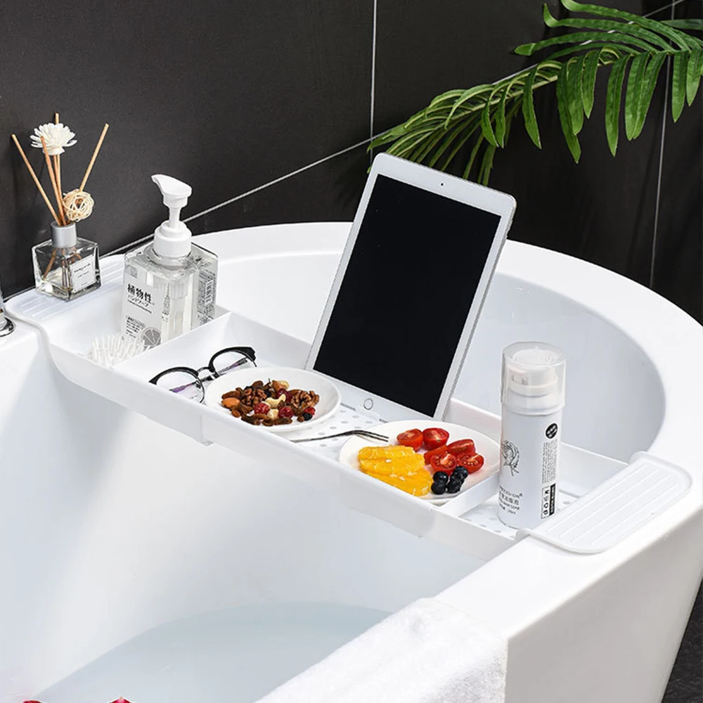 Description Picture 6 of itemExpandable Bathtub Tray Bath Drain Shelf Plastic Bathtub Caddy for Bathroom Organizer Storage Rack