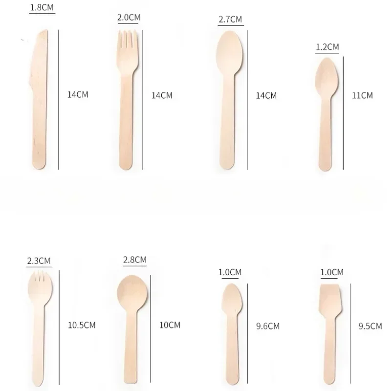 100pcs Disposable Wooden Knives Forks Spoons Biodegradable Independent Packaging Dessert Mini Spoon for Takeout disposable dessert spoons biodegradable cutlery spoon