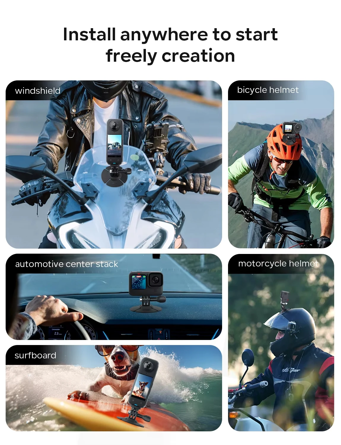 GO 3S Camera Flexible Adaptive Fixed Base For Insta360X5 Gopro DJI Osmo Nano/360/Action5 Motorcycle Helmet Curved Flat Mount action camera accessory action camera holder action camera mount