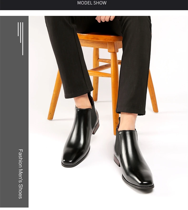 Neue Männer Echtes Leder Chelsea Stiefel Winter Pelz Gefüttert Slip Auf Stiefeletten Business Casual Wasserdichte Bequeme Leder Schuhe – Detail 8