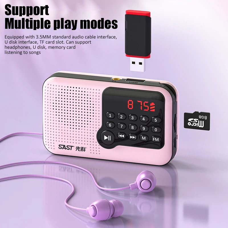 Mini FM Radio Portable LCD Display Radio Speaker USB TF Card MP3 Music Player Support Time Display Power-off Memory Headset Play