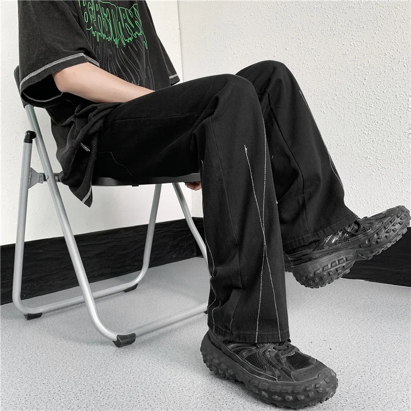 2023 American Trendy Brand Men Zipper Design Slit Slightly Flared Pants Vertical Feeling Straight Casual Pants Trousers A78