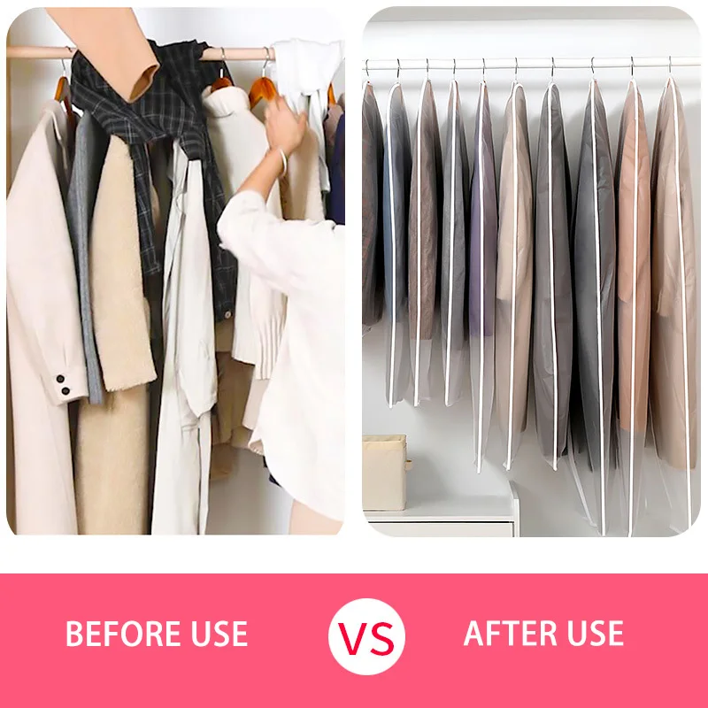Clothing Dust Cover for Transparent Clothes Hanging Wedding Dress Suit Coat Storage Garment Organizer Wardrobe