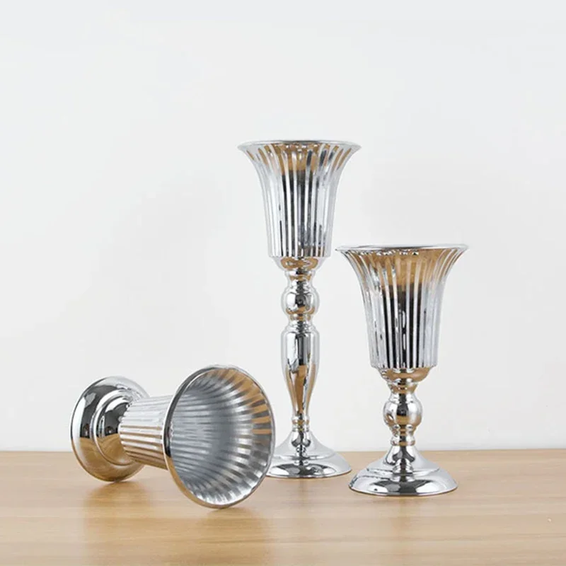 PEANDIM Luxury Silver Flower Vase Home Vase Desktop Craft Flower Arrangement Decoration Wedding Party Christmas Flower Rack 2