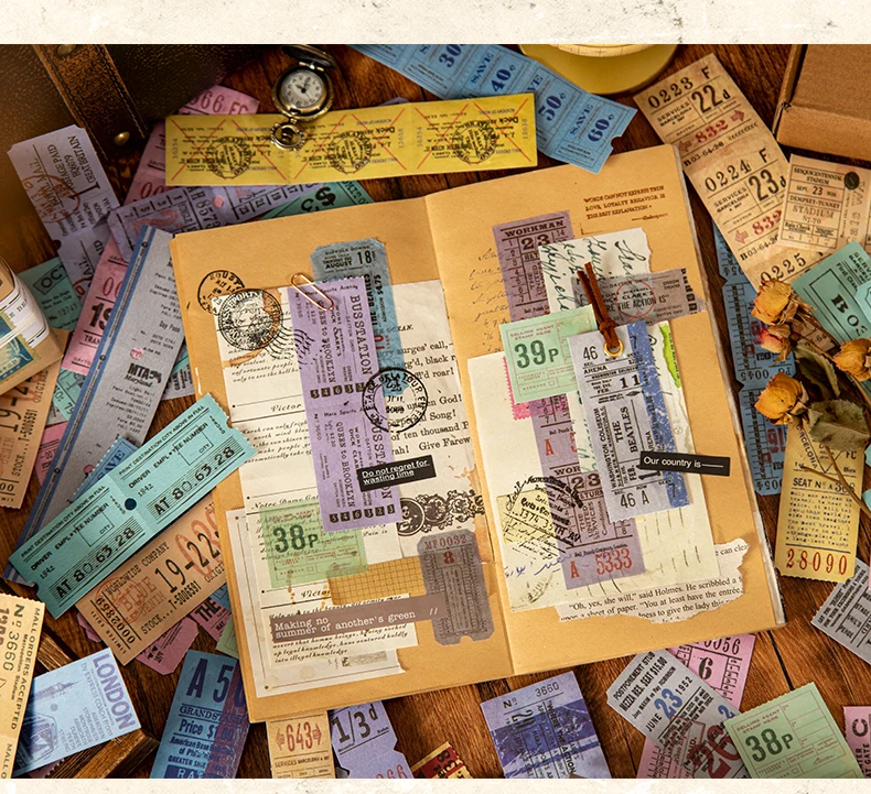 50 teile/paket Vintage Reise Ticket Aufkleber Retro Dekor Aufkleber Diy handgemachte Etiketten Scrapbooking Material Schreibwaren – Detail 11
