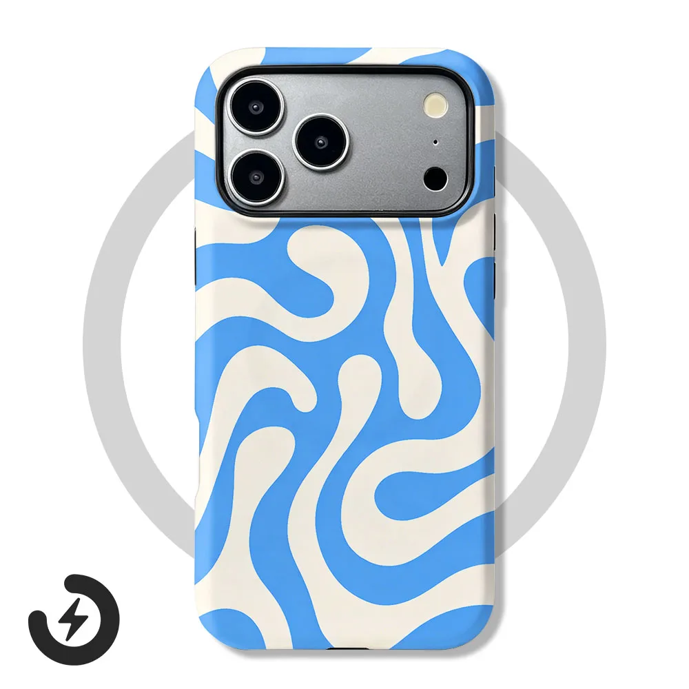 Enhanced Magnetic Blue Wavy Phone Case with 2-in-1 Film Shell Cover