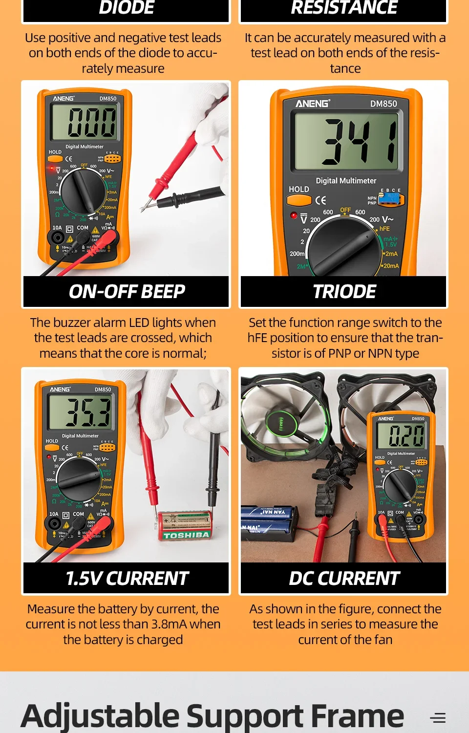 Digitales Multimeter Gratis Geschenk Batterietester-Set ANENG 1999 Zählungen Auto AC/DC Spannungsprüfer Ohm Strom Amperemeter Detektor Werkzeuge – Detail 5