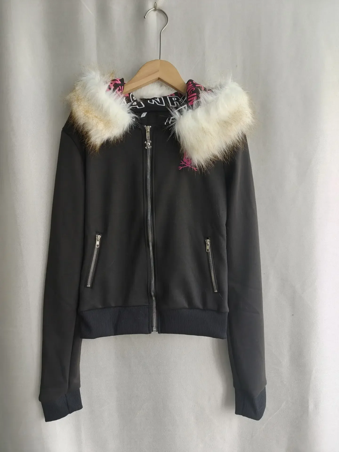Black Goth Hoodie Women's Clothes Letter Skull Embroidery Zipper Y2k Coat Fashion Hooded Jacket Japanese Sweatshirts Y2K Tops 5