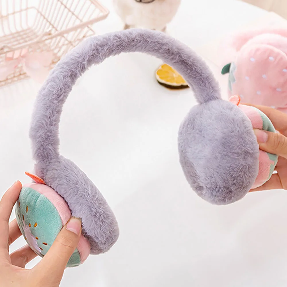 Cute Cartoon Fruit Girls Winter Warm Ear Muffs  Fluffy Fold Burger Shape Headphone Earmuffs Soft Cashmere Warmer Fake Fur Earlap