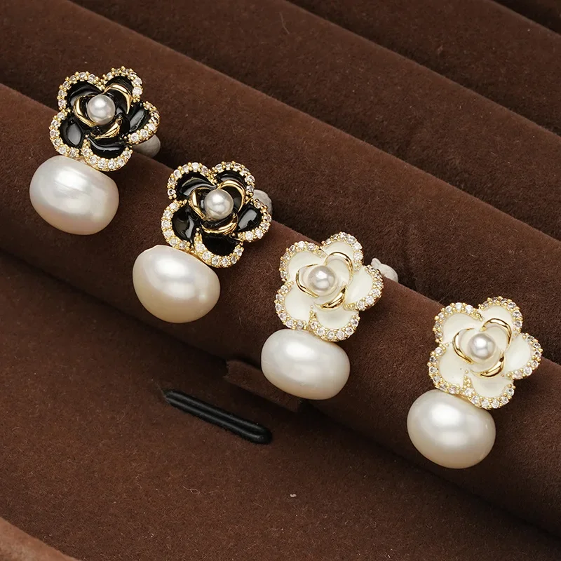 

Light luxury fashion flower natural freshwater pearl earrings for women