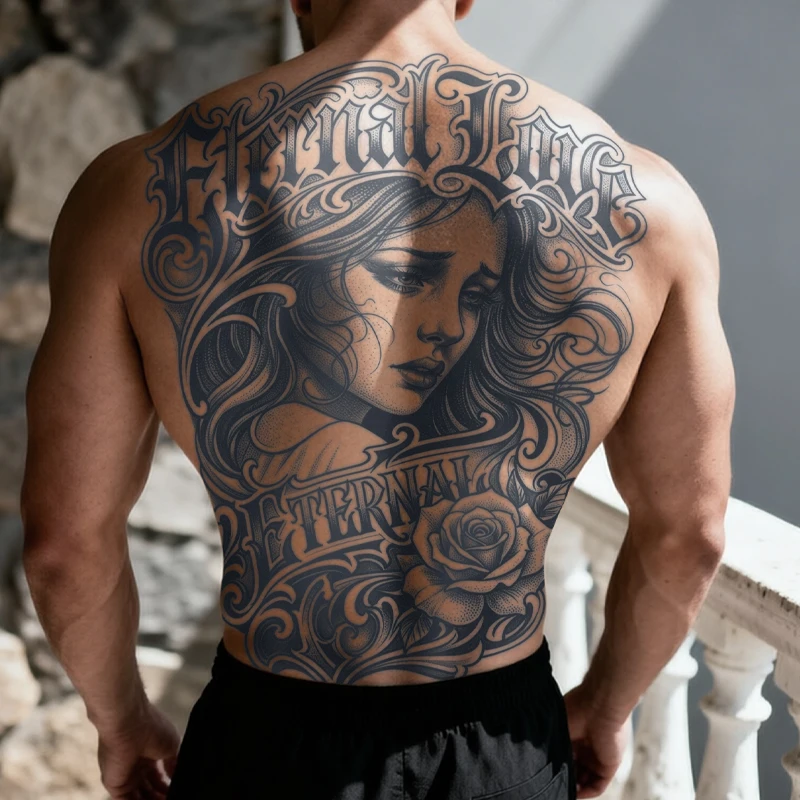 Tatuaggi Temporanei Gotici a Tema 'Grief Girl' per Schiena - immagine 2