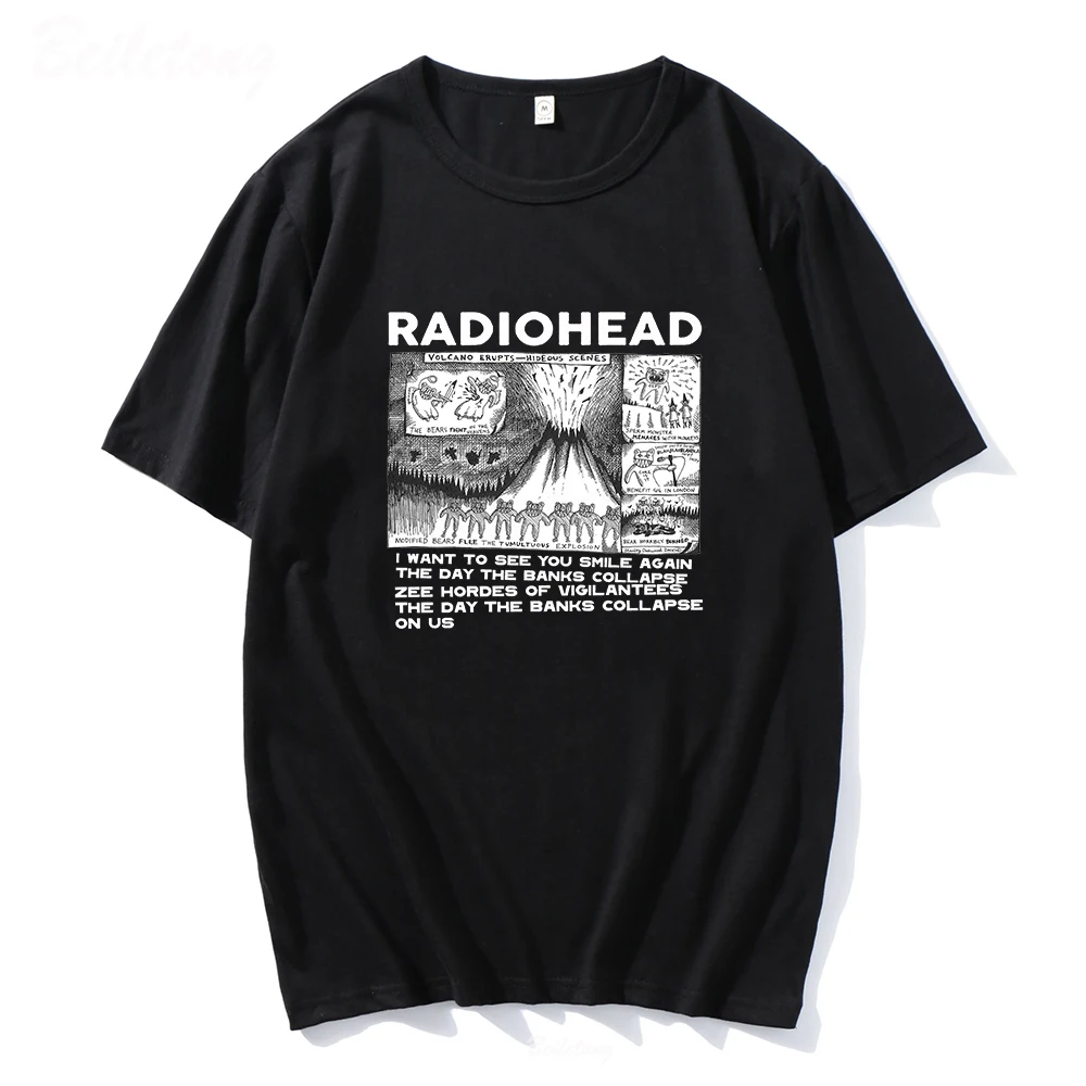 Radiohead Vintage Hip Hop Rock Band Music Print Harajuku Camisetas Black T Shirts Graphic Short Sleeve Polyester Women's T-shirt