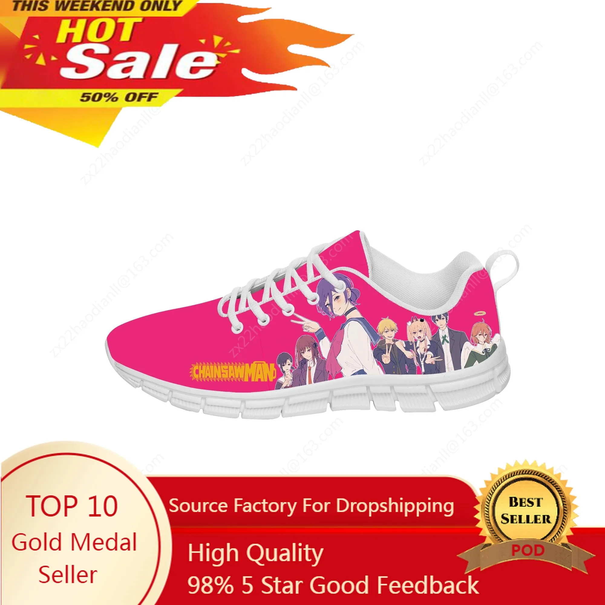 

Hot Anime Chainsaw Man Sneakers Mens Womens Teenager Casual Cloth Shoes Canvas Running Shoes White 3D Printed Lightweight shoe