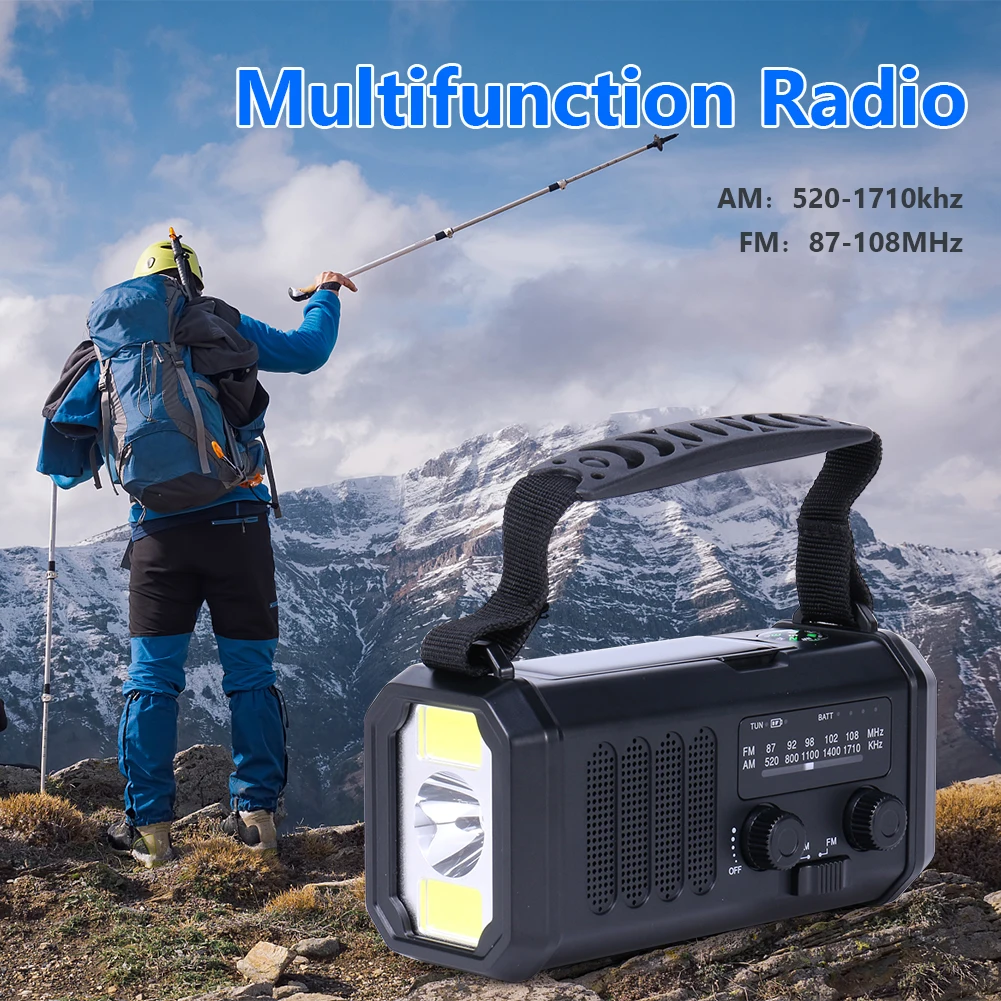 

Emergency Solar Power Radio Hand Crank Dynamo Wind Up Phone Charger Bank SOS AM/FM/NOAA Weather Pocket Flashlight Radio 10000mAh