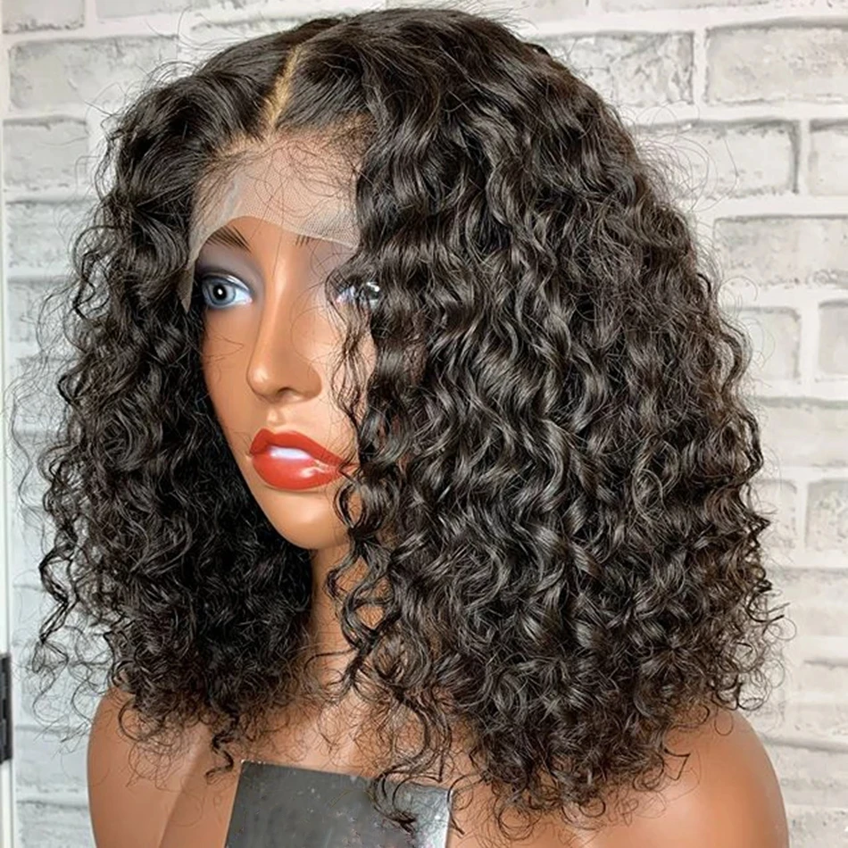 Melodie Short Bob Curly Lace Frontal Human Hair Wig Transparent Front Lace Wig 4x4 Deep Wave Lace Closure Wig Brazilian
