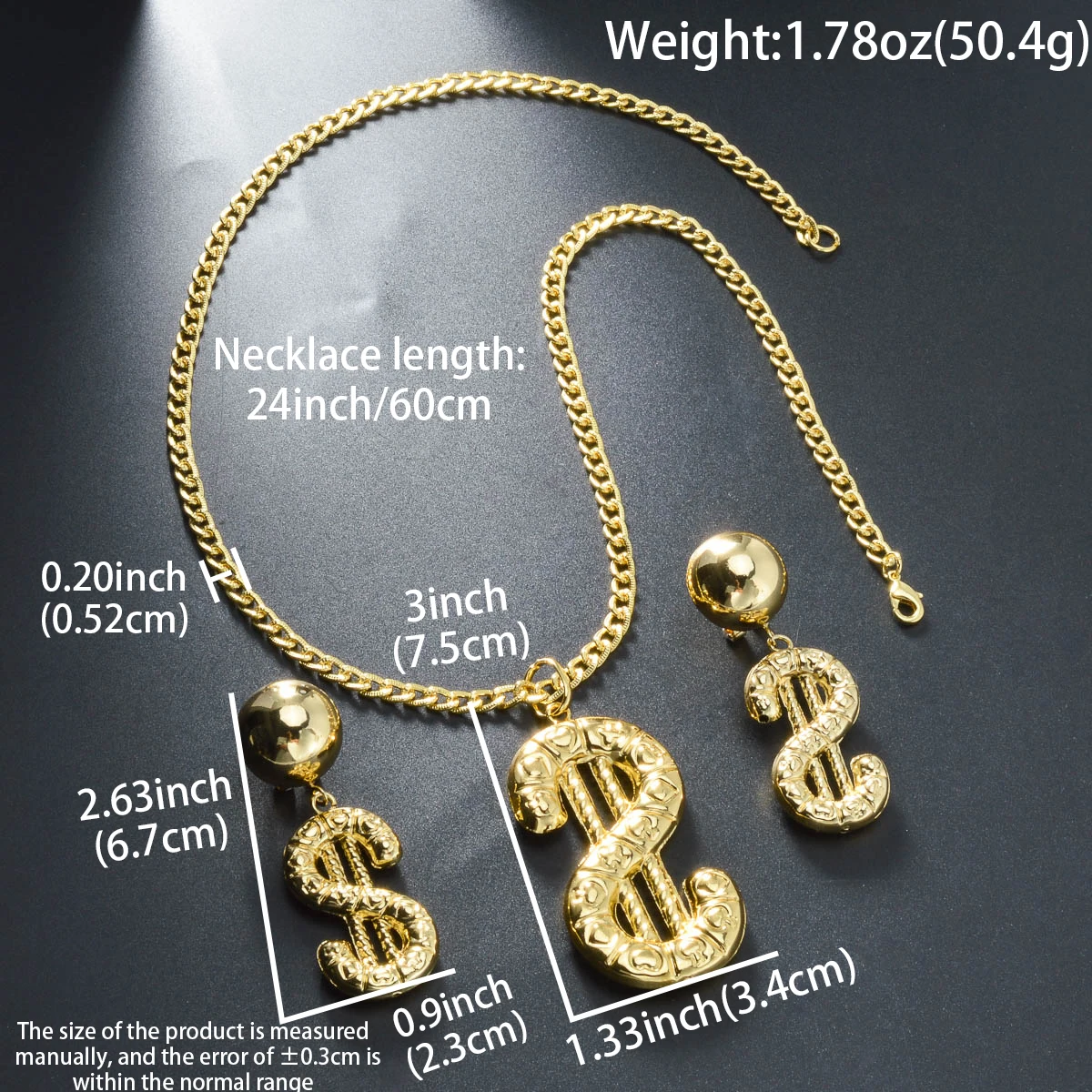 المال النحاس قلادة وأقراط مجموعة الدولار علامة 2PCS مجموعة ثروة توليد قلادة أقراط مجوهرات اكسسوارات هدايا