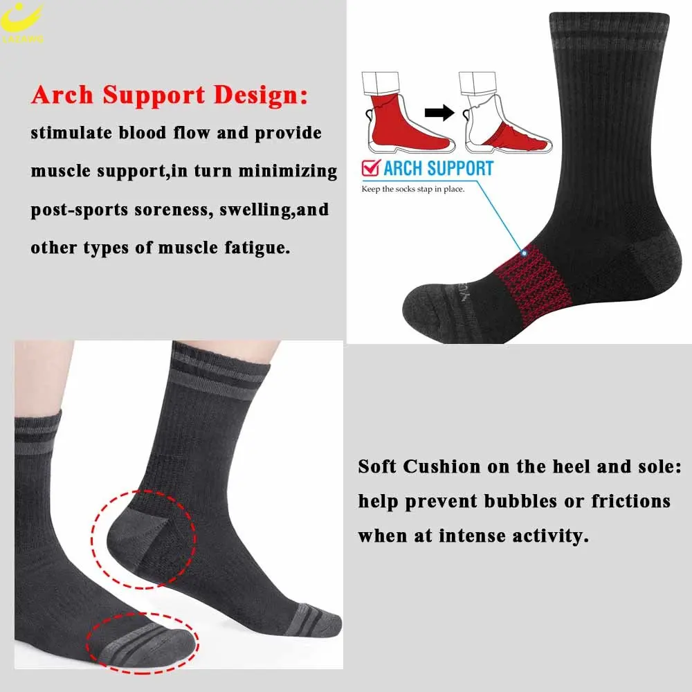 LAZAWG 5pairs/Lot Men's Socks Compression Stockings Breathable Basketball Sports Cycling Moisture Wicking High Elastic Socks